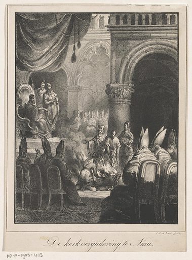 Artwork depicting the book burnings that occurred following the Council of Nicaea